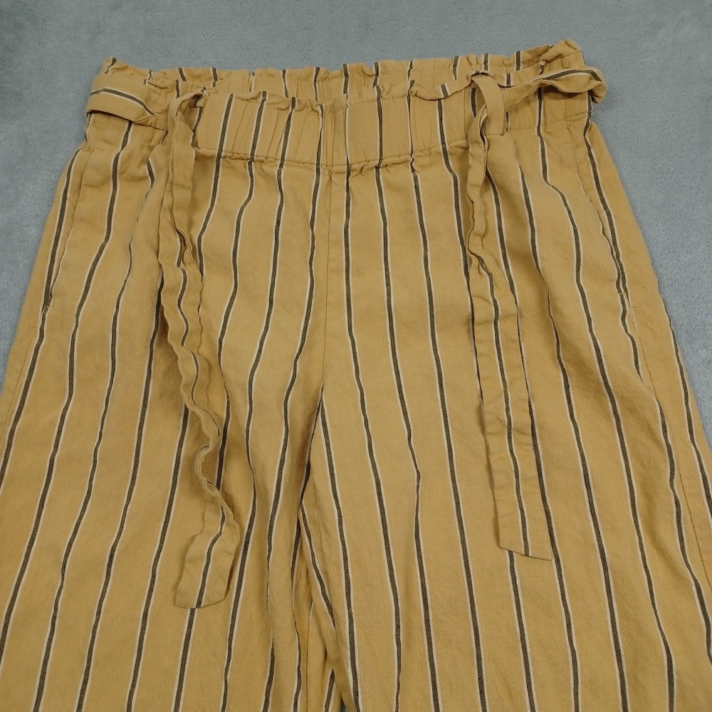 J Jill Pants Womens Medium Yellow Linen Wide Leg Belted Striped Stretch Preppy - Picture 2 of 9